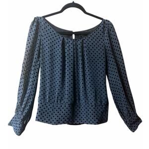 White House Black Market Velvet Swiss Dot Black Sheer Blouse size 6